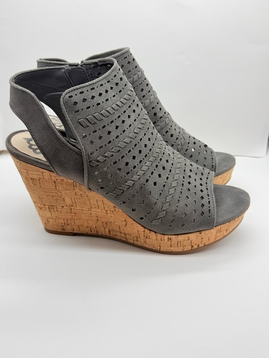 Fergalicious Shoes - Fergalicious Gray Perforated Suede Cork Wedge Sandals